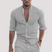 Men’s linen long sleeve mandarin collar shirt
