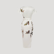 Women’s wrap floral midi dress with short sleeves