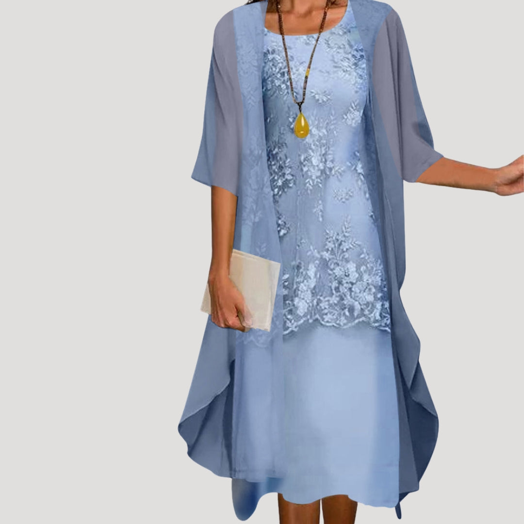Women’s lace chiffon layered midi dress