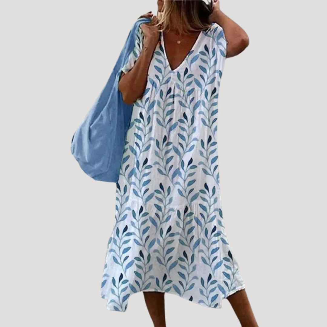 Women’s linen cotton v neck tiered midi dress