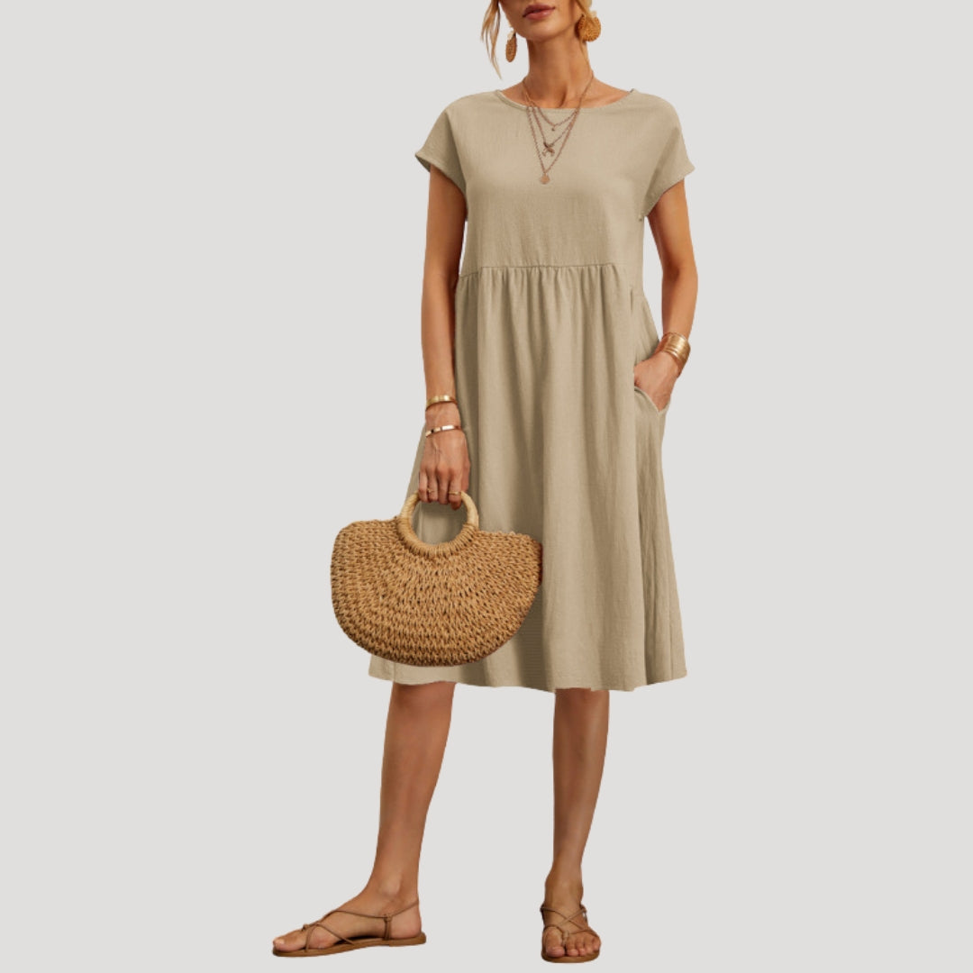 Women’s short sleeve summer midi dress with pockets