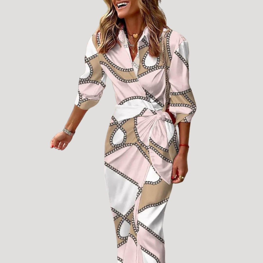 Women’s printed wrap long sleeve midi dress