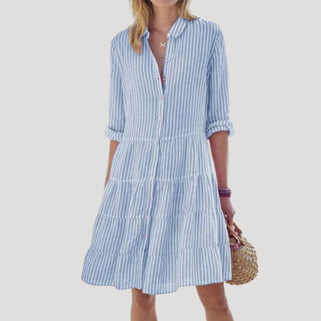 Women’s striped midi shirt dress with long sleeves