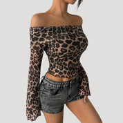 Leopard print off-shoulder top