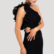 Women's one shoulder ruffle maxi wedding guest dress