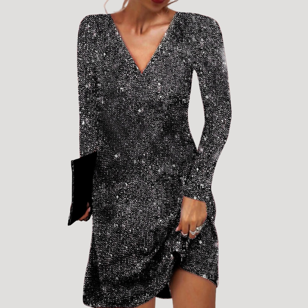 Women’s long sleeve v neck sequin mini dress
