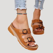 Women’s buckle walking slip on flat sandals