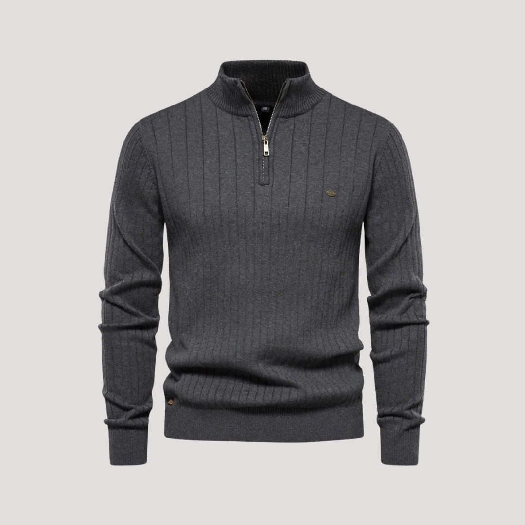 Men ribbed quarter-zip sweater