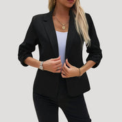 Single-button ruched sleeve blazer