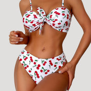 Cherry print high-waist bikini set