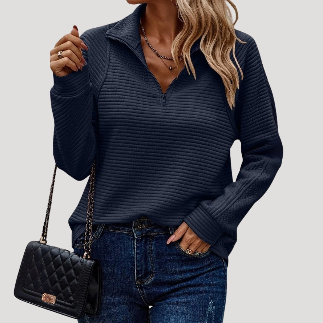 Women ribbed half-zip pullover