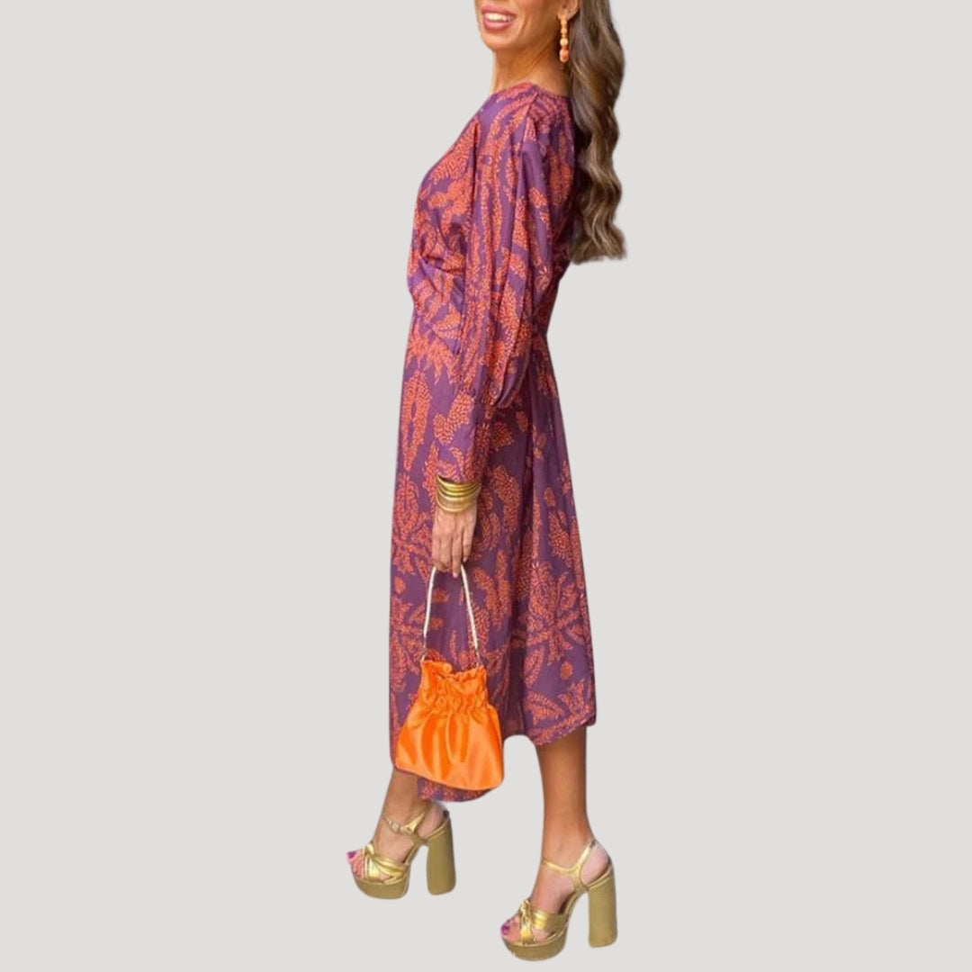 Women’s printed v neck midi wedding guest dress