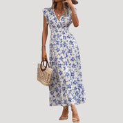 Women’s floral v neck midi day dress