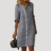 Women’s linen long sleeve button knee length shirt dress