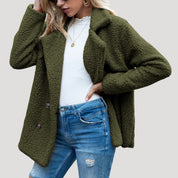 Women’s teddy fleece double breasted winter jacket
