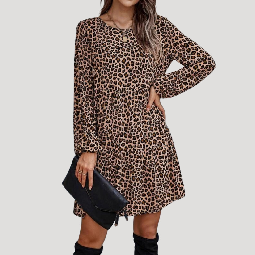 Women’s leopard print long sleeve smock mini dress