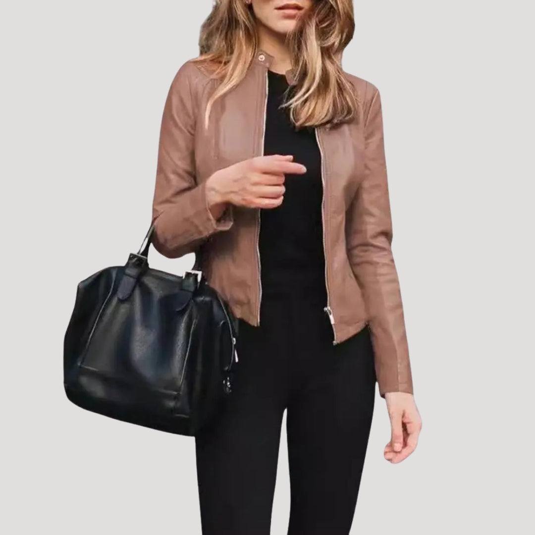 Women’s lightweight summer jacket faux leather zip up