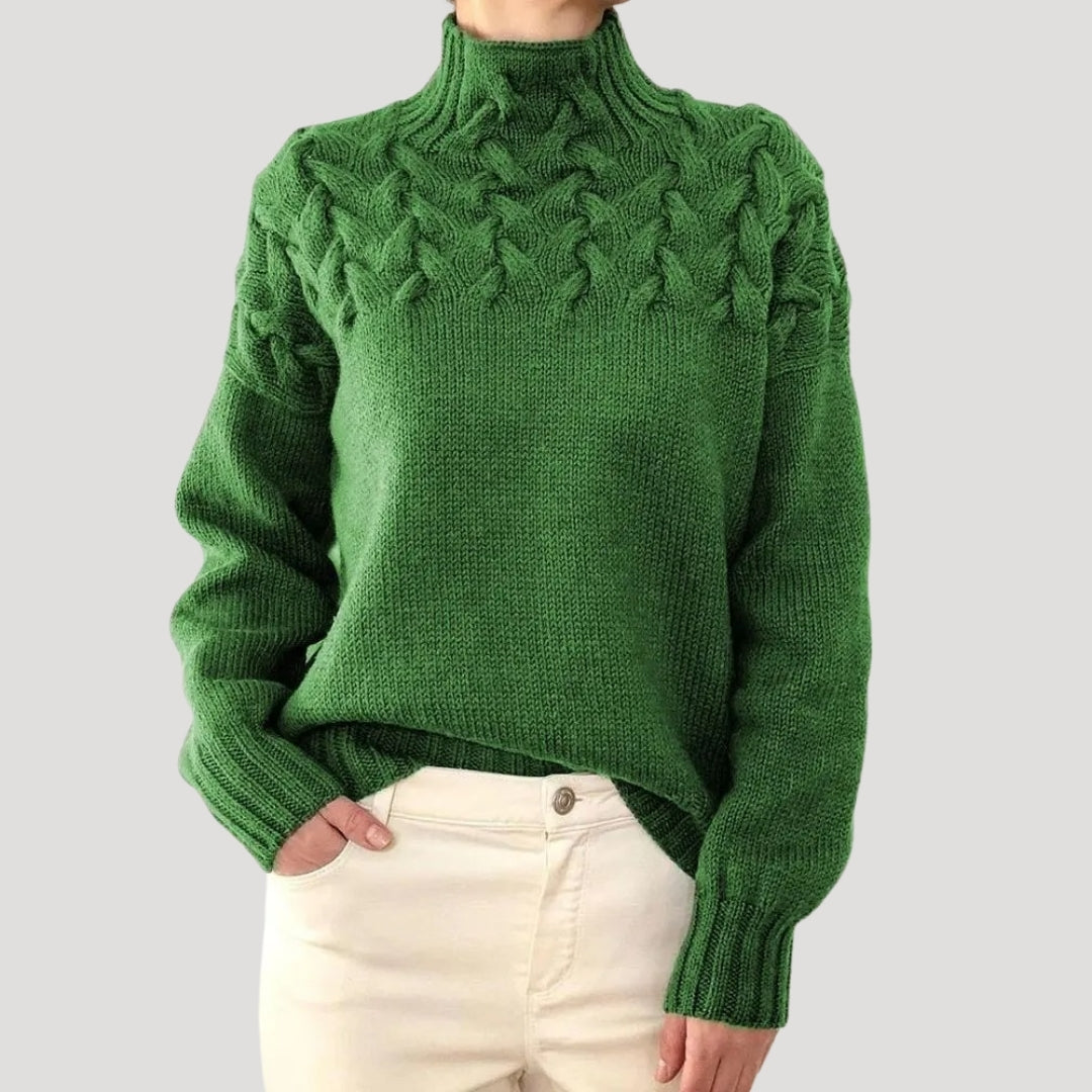 Women cable knit high-neck jumper