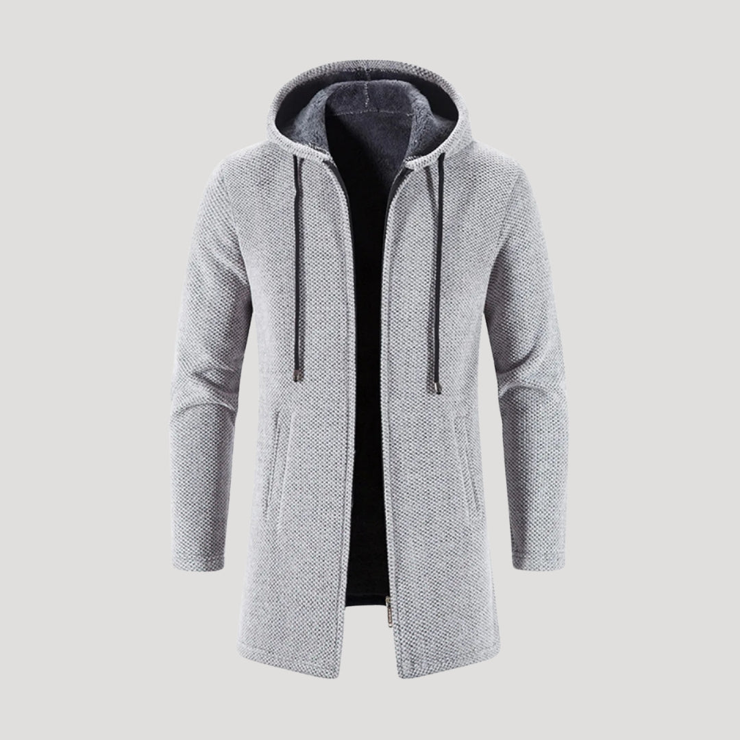 Men’s longline zip up hooded jacket coat
