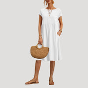 Women’s short sleeve summer midi dress with pockets
