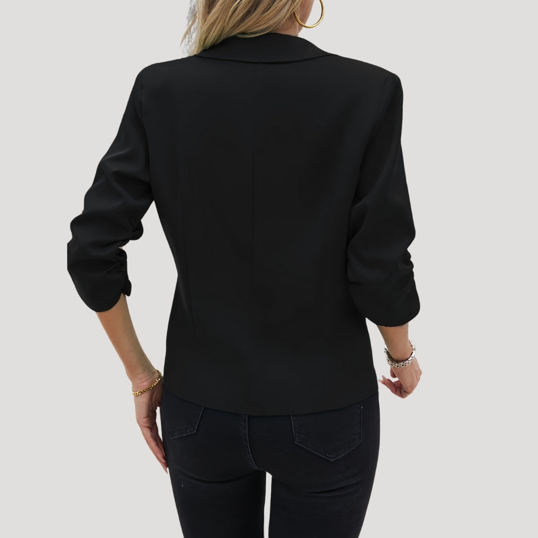 Single-button ruched sleeve blazer