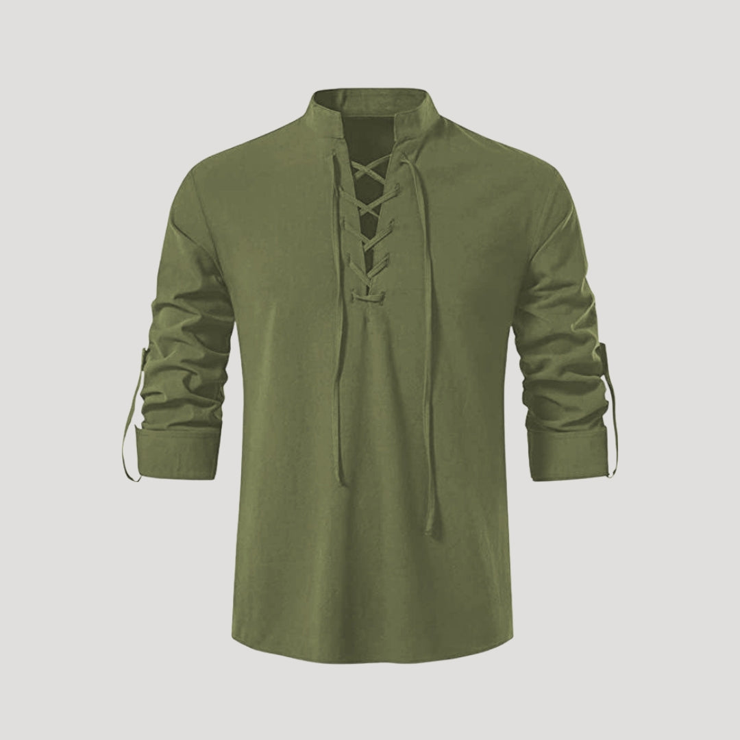 Men’s cotton lace up long sleeve shirt