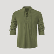 Men’s cotton lace up long sleeve shirt