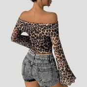 Leopard print off-shoulder top