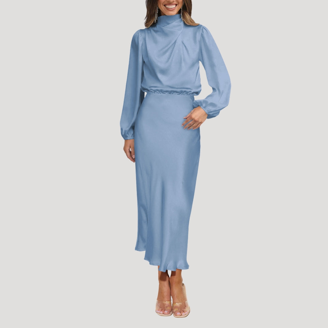 Women’s satin midi dress with long sleeves