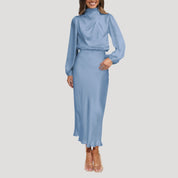 Women’s satin midi dress with long sleeves