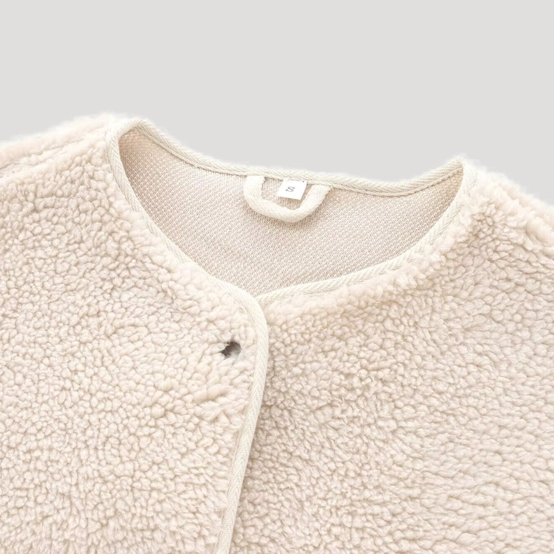 Women cozy fleece button jacket