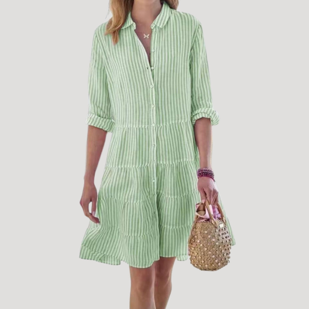 Women’s striped midi shirt dress with long sleeves