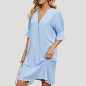 Women’s v neck short sleeve midi shift dress