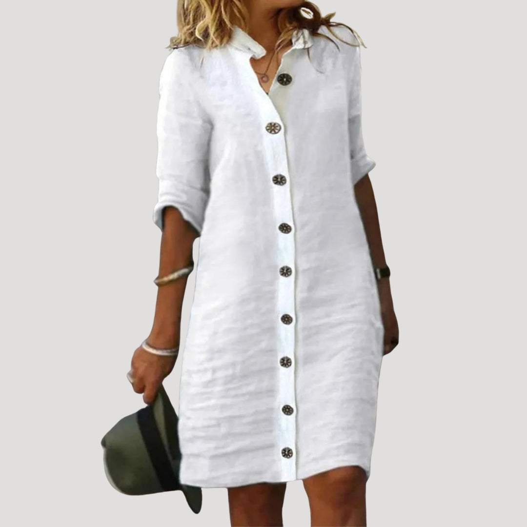 Women’s linen long sleeve button knee length shirt dress