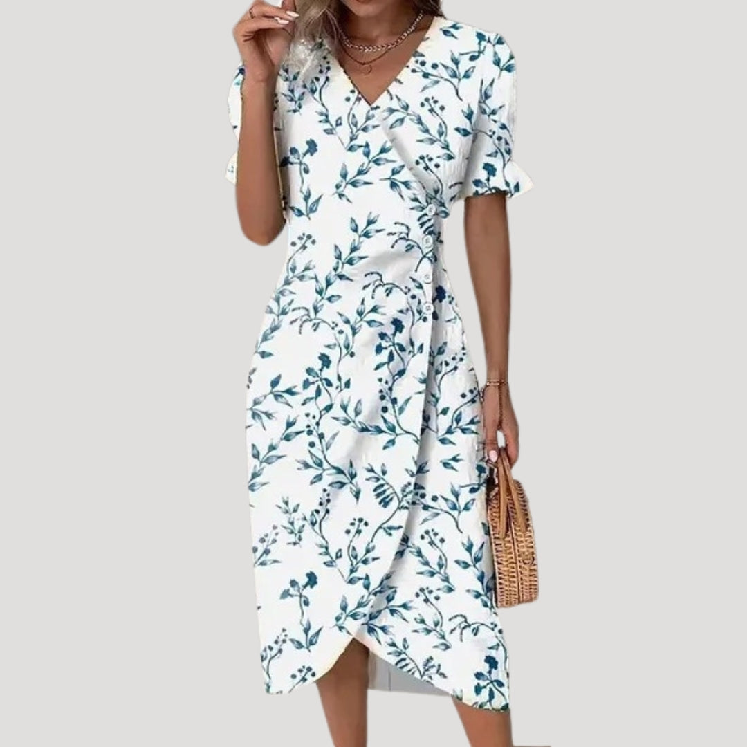 Women’s floral wrap v neck midi dress