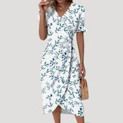 Women’s floral wrap v neck midi dress