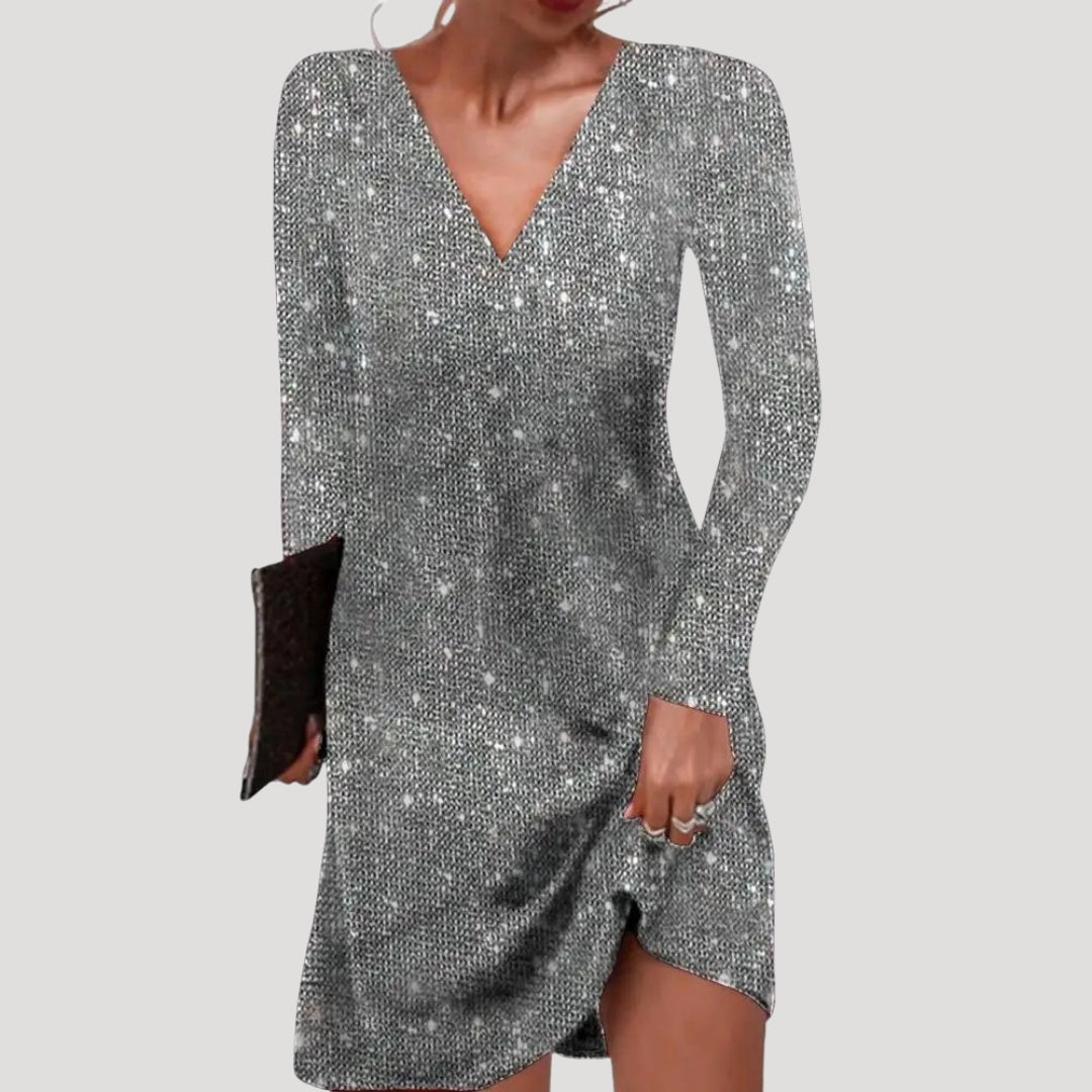 Women’s long sleeve v neck sequin mini dress