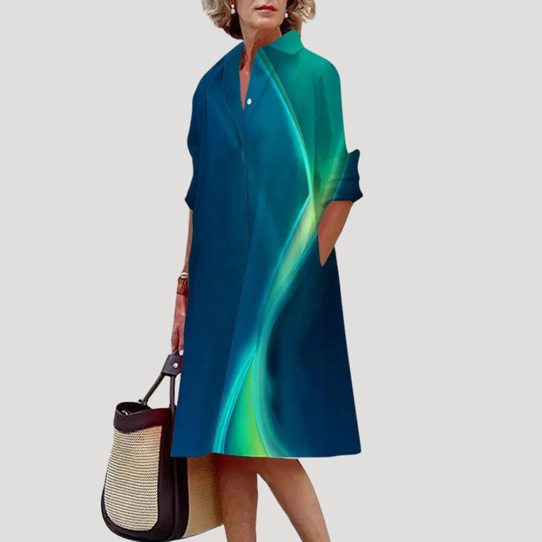 Women’s long sleeve button front midi shirt dress