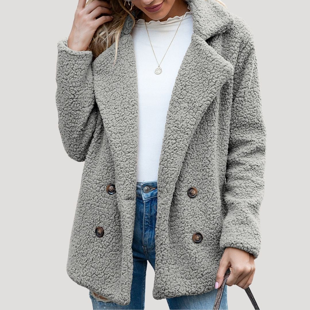 Women’s teddy fleece double breasted winter jacket
