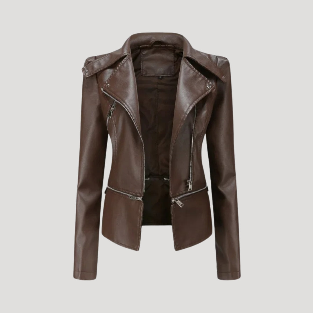 Women faux leather biker jacket