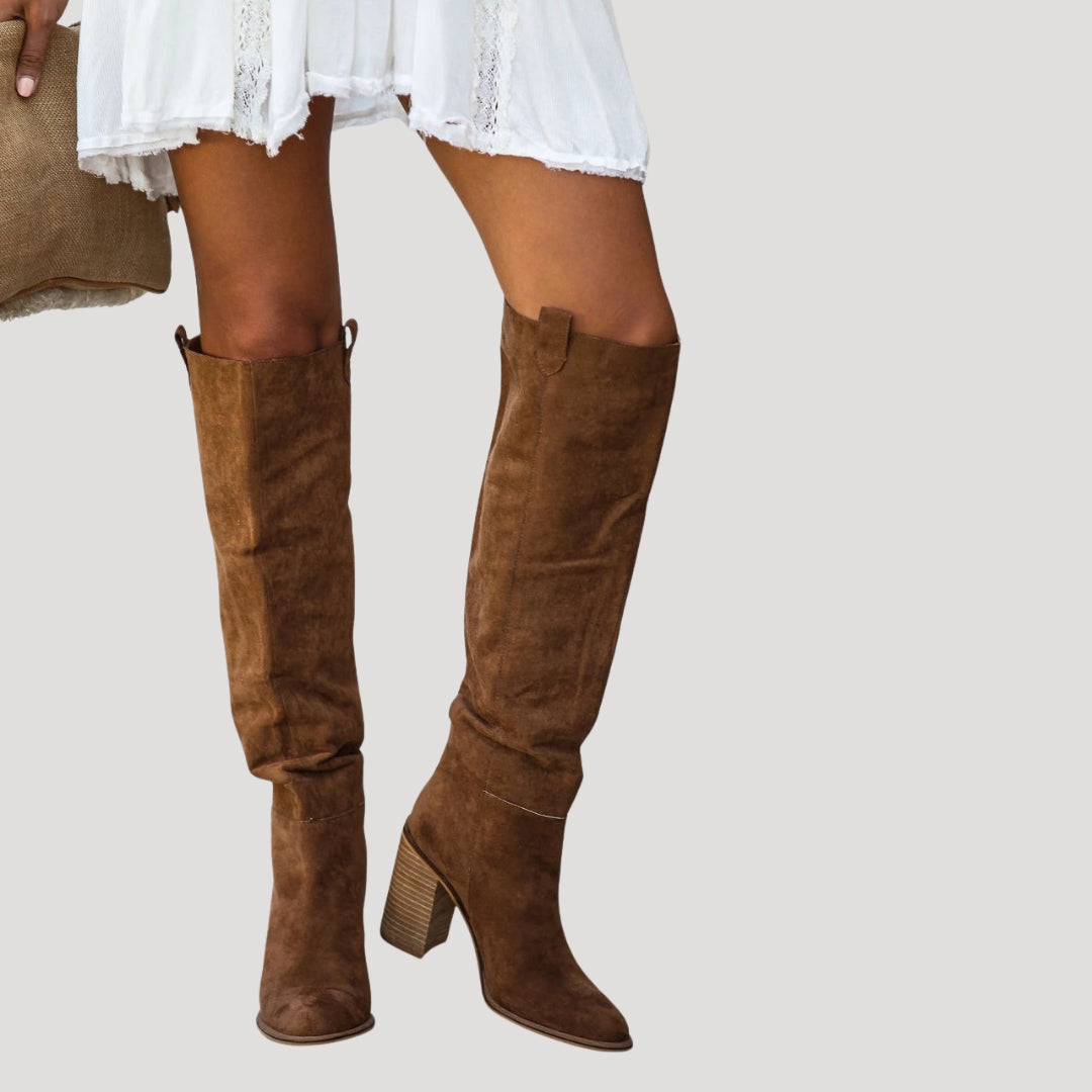 Women’s suede knee high block heel tall boots