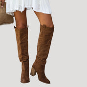 Women’s suede knee high block heel tall boots