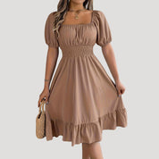 Smocked waist puff sleeve midi dress