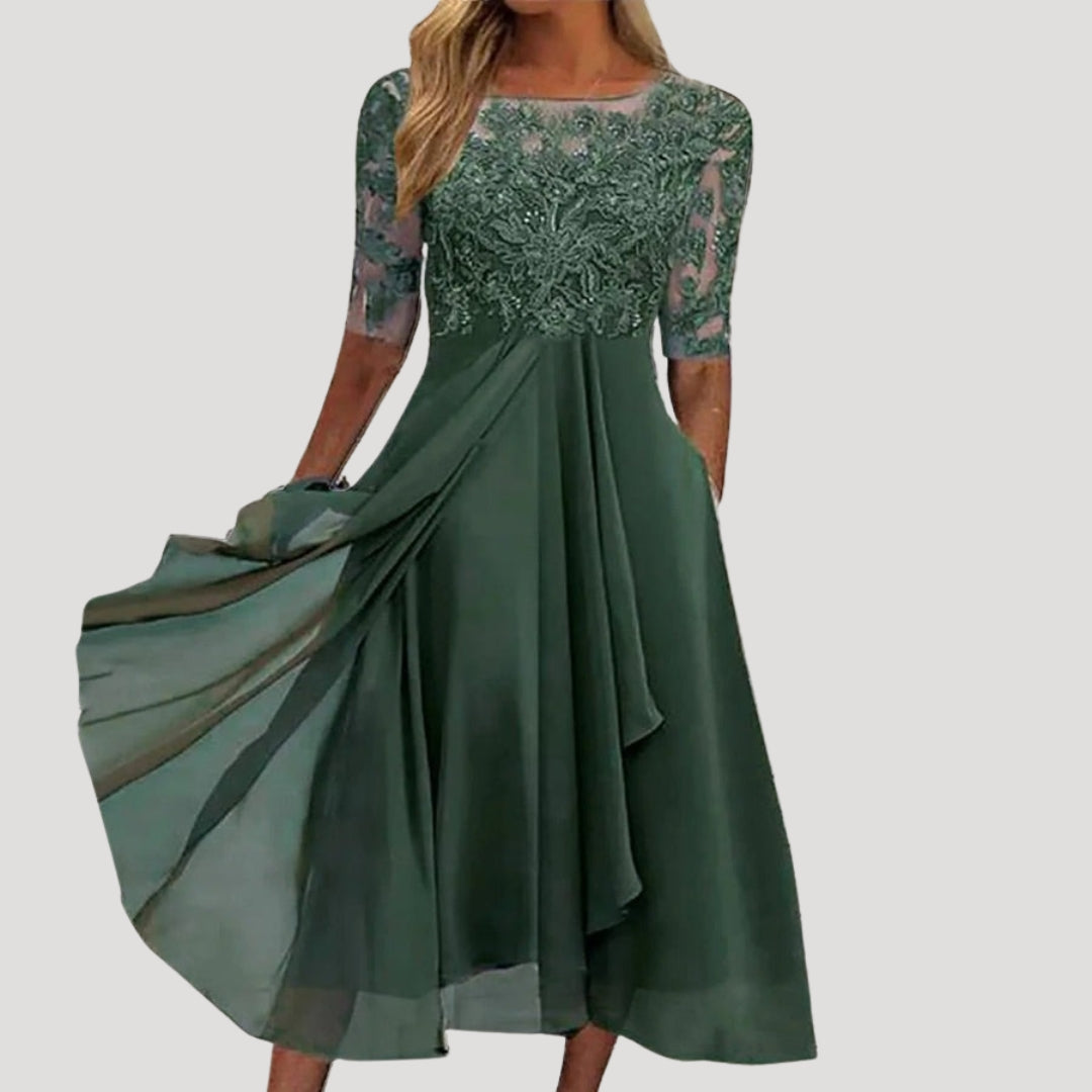 Women’s long sleeve lace chiffon midi dress