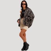 Women’s zip-up leopard print oversized jacket
