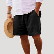 Men’s casual elastic waist drawstring linen shorts
