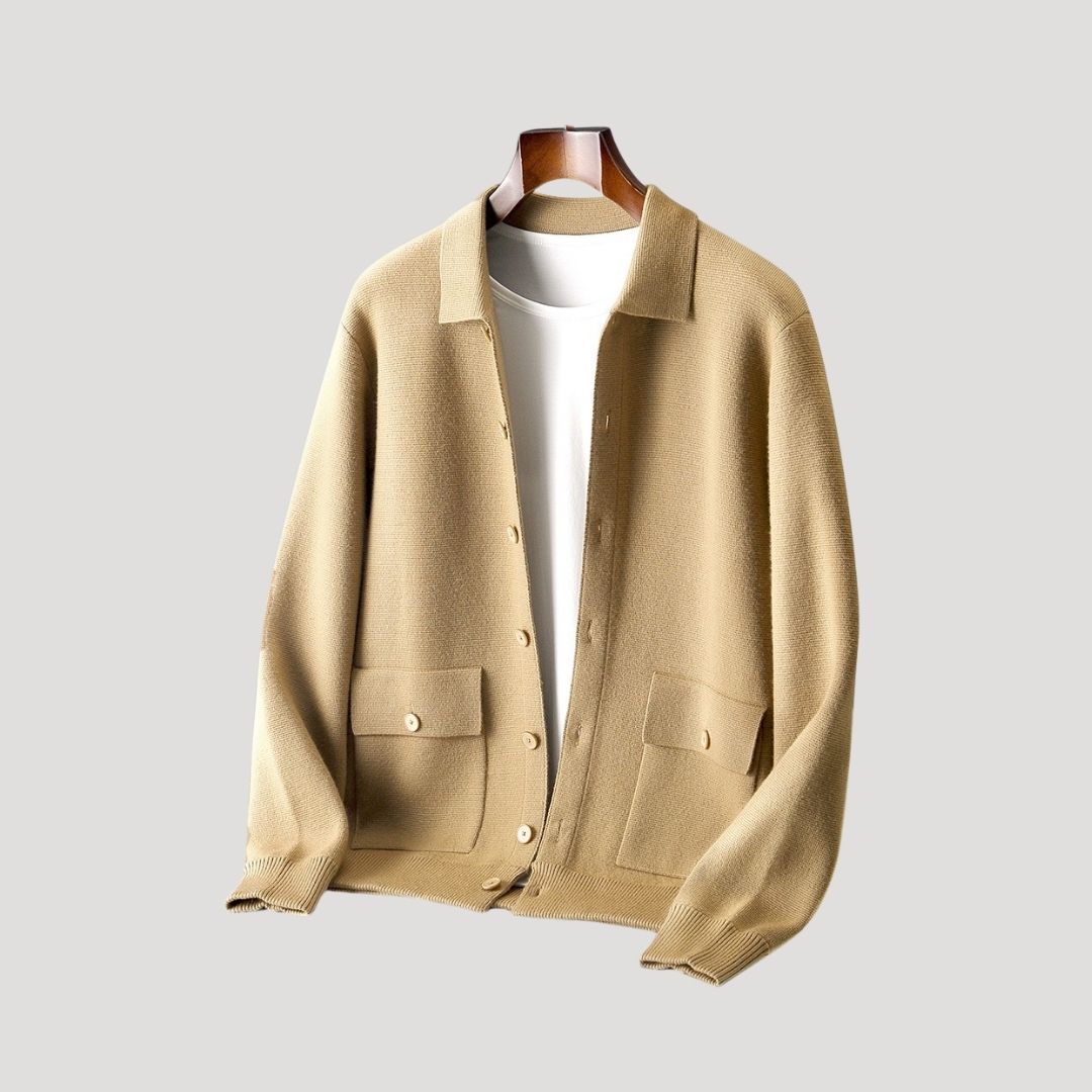Men’s knitted wool blend button up cardigan