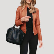 Women’s lightweight summer jacket faux leather zip up