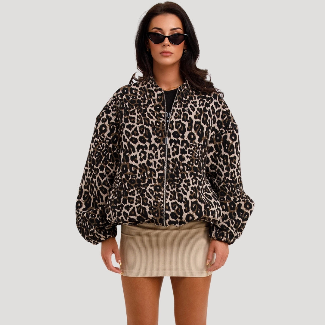 Women’s zip-up leopard print oversized jacket