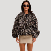 Women’s zip-up leopard print oversized jacket